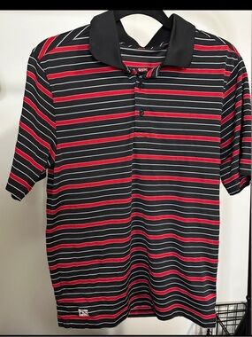 Fila Men's Black and Red Striped Polo Shirt with Contrast Collar